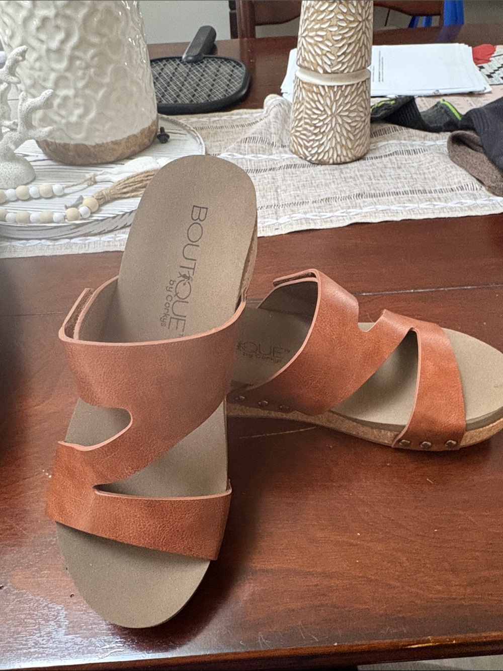 Corkys Brown Tan Cutout Slide Sandals, never worn.